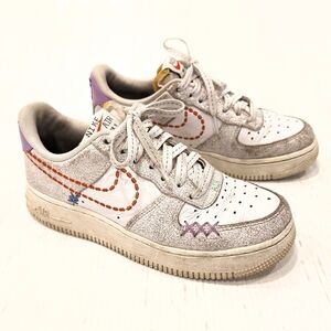 NIKE Air Force 1 AF1 stitchwork embroidered white sneakers size 6.5